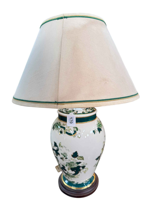A Masons chartreuse pottery table lamp with shade.
