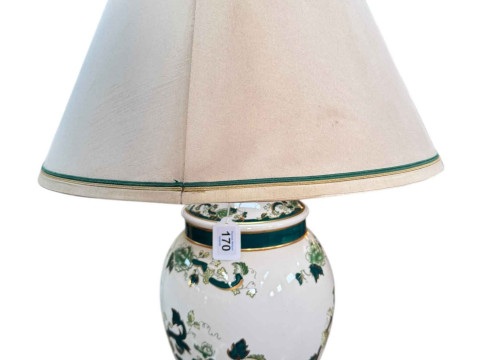 A Masons chartreuse pottery table lamp with shade.