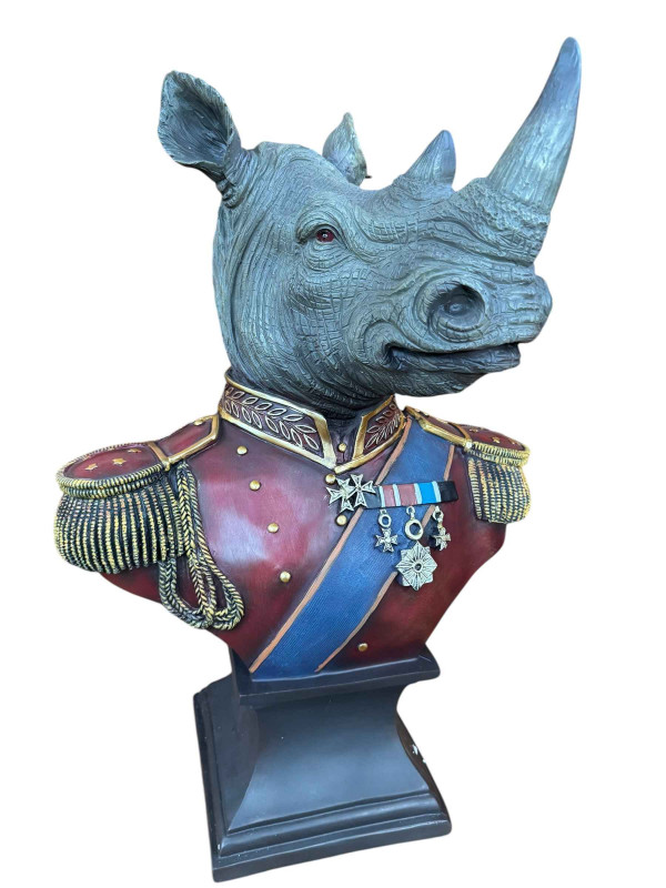 A large composite gentry rhino bust on square base.