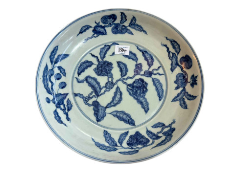 A large 19th Century Chinese blue and white charger, decorated with fishermen lake scene, 37.5cm dia and smaller charger. thumbnail