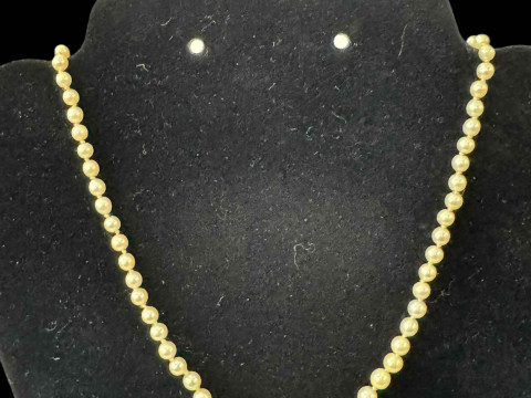 Pair 18 carat white gold amethyst and diamond earrings and pearl necklace...