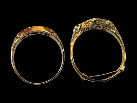 18 carat sapphire and diamond ring with 9ct keep; and 9 carat gold amethyst ring (2). thumbnail