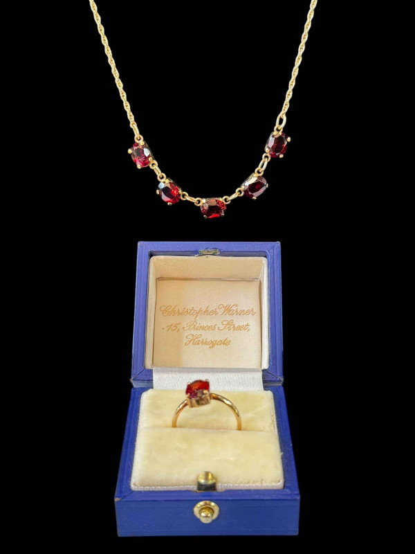 9 carat gold garnet necklace and ring (2).