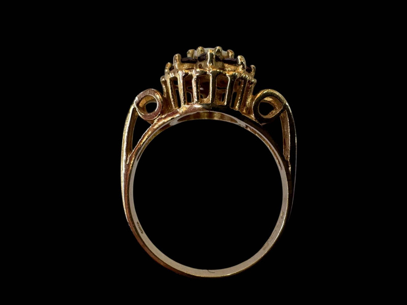9 carat gold opal and garnet cluster ring, size Q.