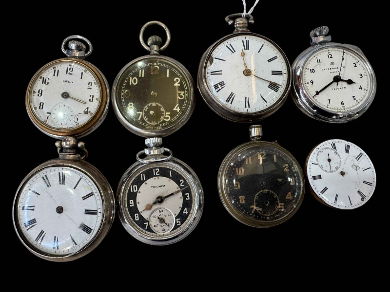 Box of pocket watches including pear case and military.