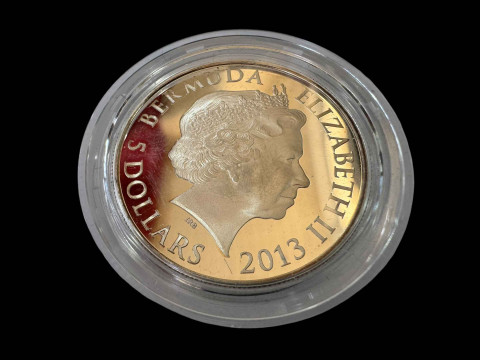 Silver proof Bermuda five dollar crown. thumbnail