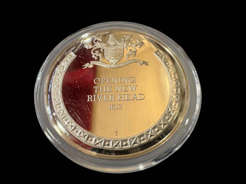 Silver proof coin commemorating the Opening of the new River Head 1613, First Edition coin London mint marks. thumbnail