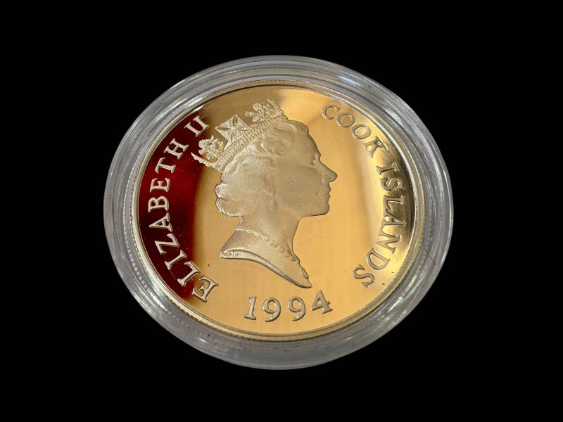 Silver proof Cook Islands 1994 20 dollar coin.