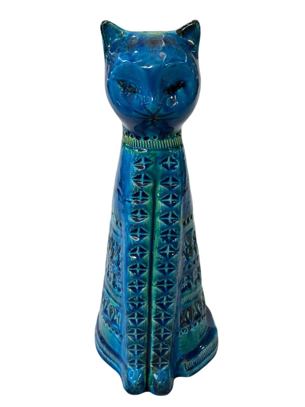 Bitossi Rimini Blu sitting cat by Aldo Landi, 33cm.
