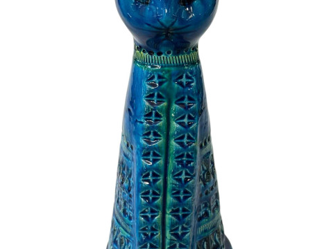 Bitossi Rimini Blu sitting cat by Aldo Landi, 33cm.