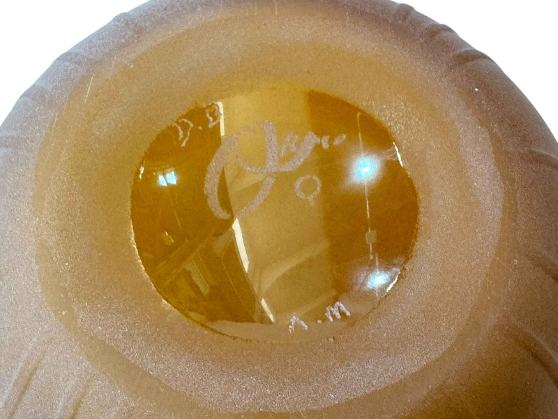 Okra glass vase signed with initials, D Barras, 5.75cm.