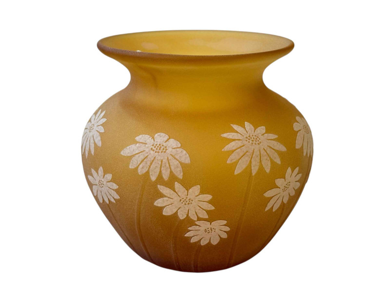 Okra glass vase signed with initials, D Barras, 5.75cm.