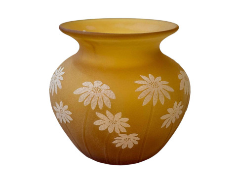 Okra glass vase signed with initials, D Barras, 5.75cm.