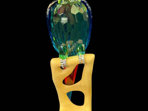 Swarovski crystal chrome green macaw, boxed.