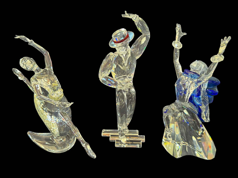 Three Swarovski crystal magic of dance figures including Isadora, Antonio and Anna, all boxed .