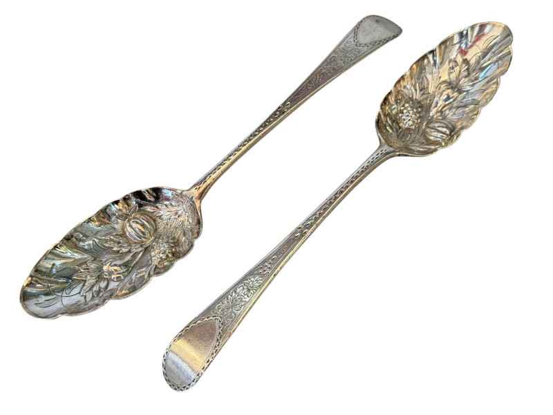 Pair George III silver berry spoons by Stephen Adams, London 1783.