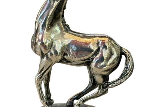 Lorne McKean silver horse sculpture Playing Up, a limited edition for The British Horse Society, boxed and with certificate and letter from John Pinches Limited, 11.5cm. thumbnail