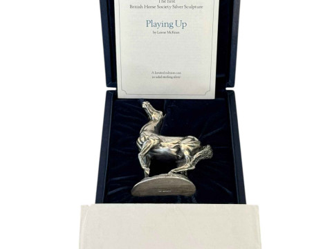 Lorne McKean silver horse sculpture Playing Up, a limited edition for...
