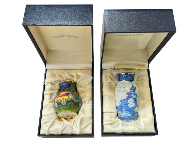 Two Moorcroft enamel vases Ice Floe 119/200 with certificate and Lemur No. 34 no certificate
