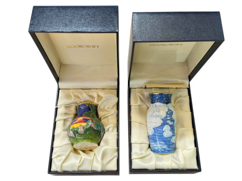 Two Moorcroft enamel vases Ice Floe 119/200 with certificate and Lemur...