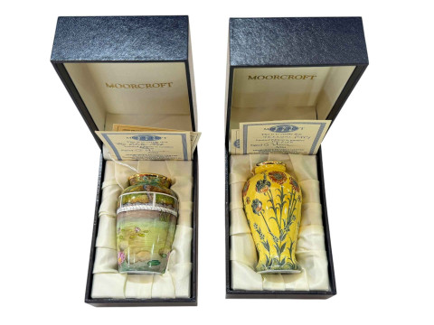 Two Moorcroft enamel vases 'Yellow Poppy' 110/150 with certificate and...
