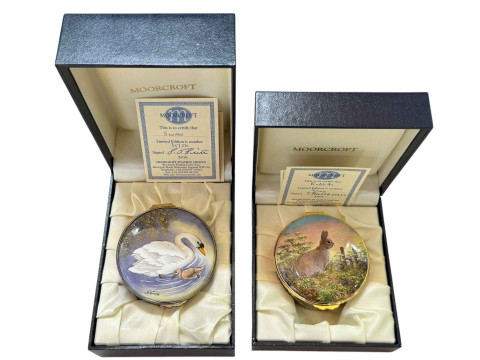 Two Moorcroft enamel trinket boxes 'Rabbits' 9/100 with certificate and...