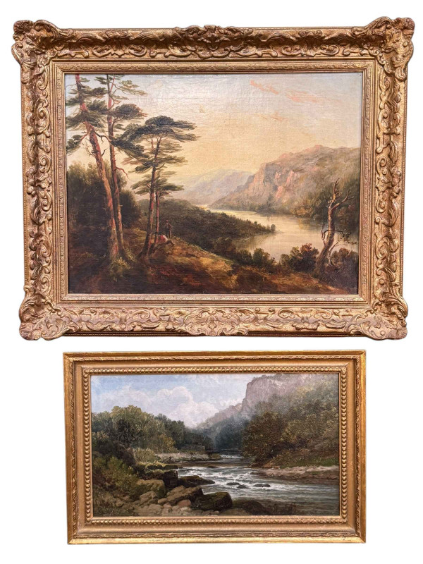 E A Pettitt, Matlock Dale, oil on canvas, signed and titled, 28.5cm by 49cm, in gilt frame and unsigned landscape oil on canvas, 44cm by 59cm, in gilt frame.