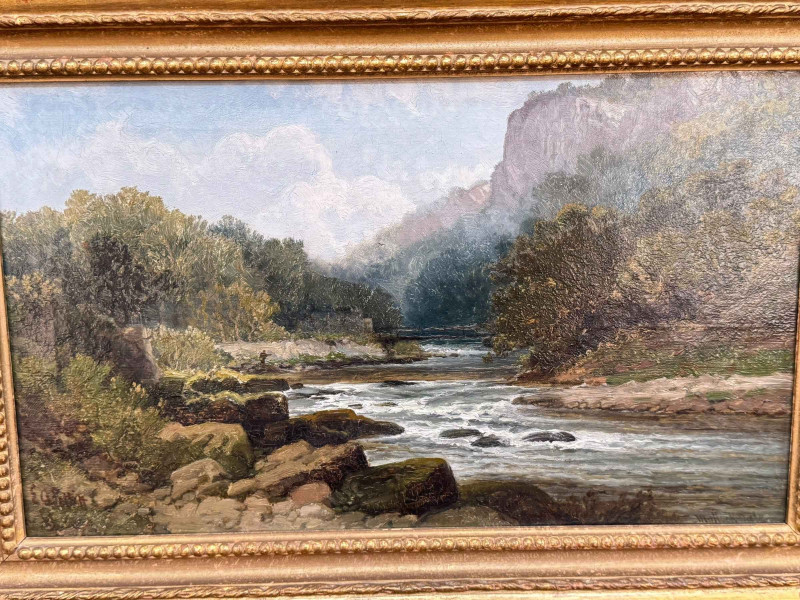E A Pettitt, Matlock Dale, oil on canvas, signed and titled, 28.5cm by 49cm, in gilt frame and unsigned landscape oil on canvas, 44cm by 59cm, in gilt frame.