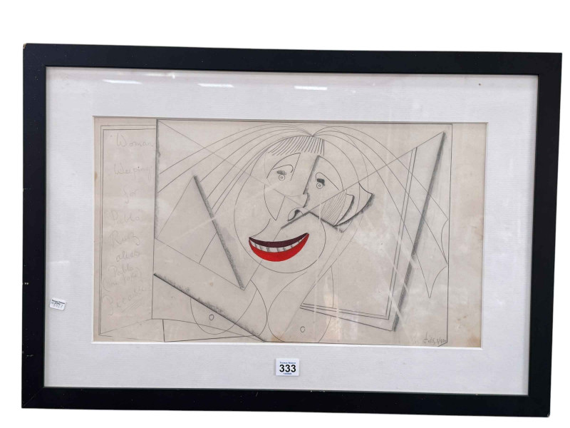 Dominic Fels, Woman Weeping for Pablo Ruiz alias Pablo (The Fake) Picasso, contemporary artwork, signed lower right, 30cm by 52cm, framed.