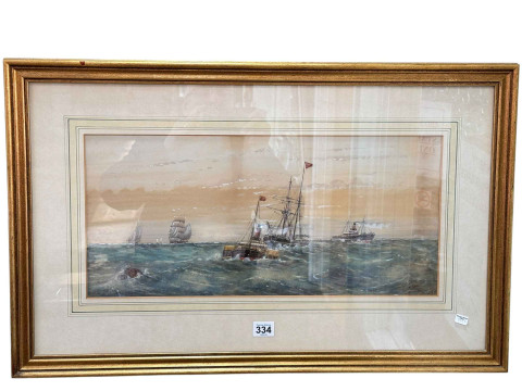E Adams, marine watercolour, signed and dated 1900 lower right, 23.5cm...
