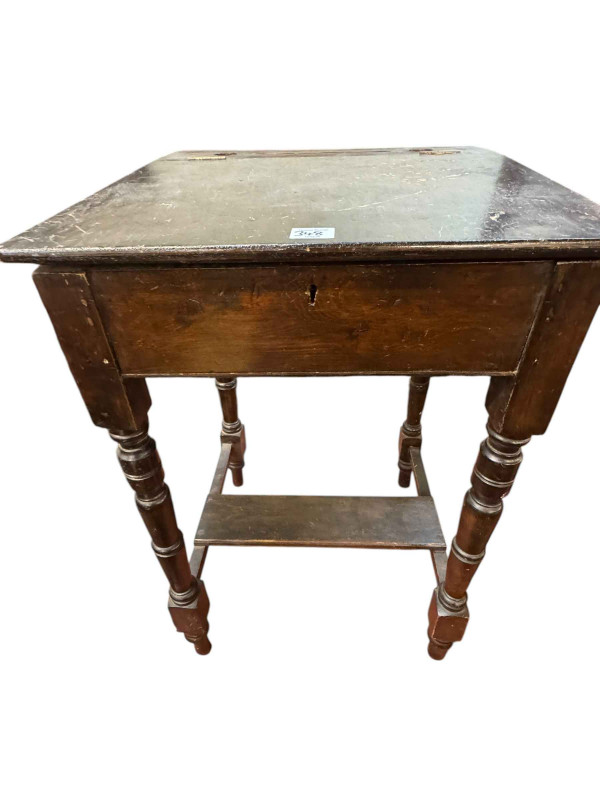 Mahogany astragal glazed corner cabinet and associated stand, pine carpenter's tool box, child's desk and bergere panelled back nursing chair (5).