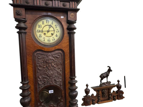 Victorian walnut cased Vienna wall clock having green man mask carved...