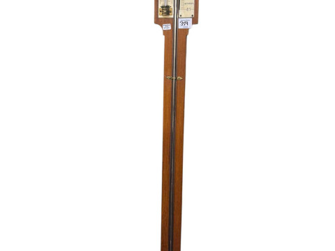 Three various mantel clocks, stick barometer and circular barometer (5). thumbnail