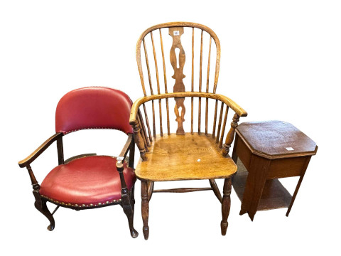 Antique Windsor pierced splat back elbow chair, wheelback low armchair...