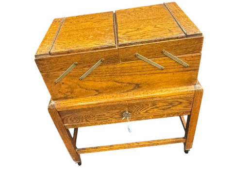 Oak cantilever sewing box.