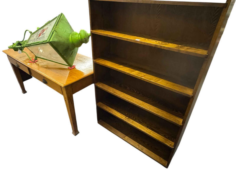 Treske five tier open bookcase and oak two drawer office table (2).