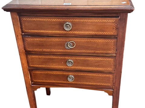 Edwardian mahogany and chequer inlaid four drawer music cabinet, 86cm...