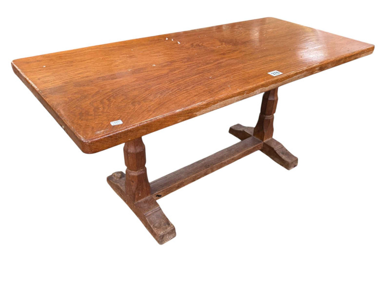 Colin 'Beaverman' Almack rectangular oak coffee table, 44cm by 97cm by 44cm.
