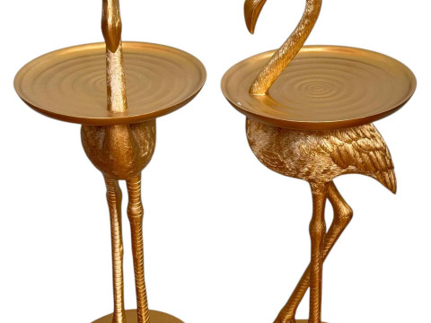 Pair gilt painted flamingo wine tables, 74cm.