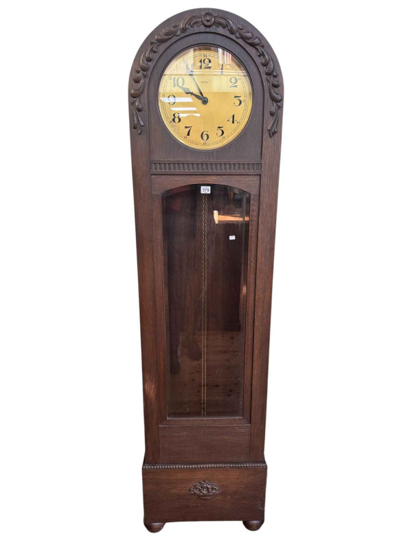 1920's oak cased double weight longcase clock, 196cm.
