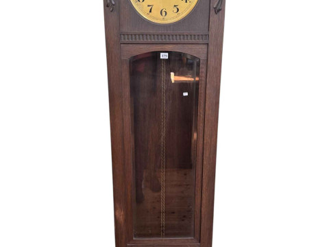 1920's oak cased double weight longcase clock, 196cm.
