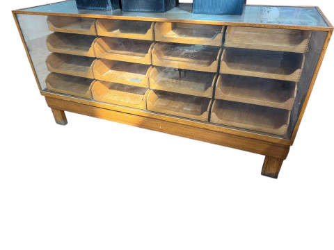 Mid century golden oak sixteen drawer haberdashery cabinet, 91.5cm by...