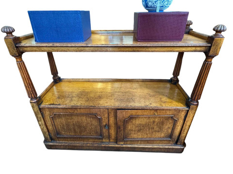 19th Century pollard oak buffet, the galleried top supported by tapering...