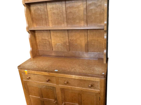 Albert 'Eagleman' Jeffray adzed oak shelf back dresser, 191cm by 108cm...