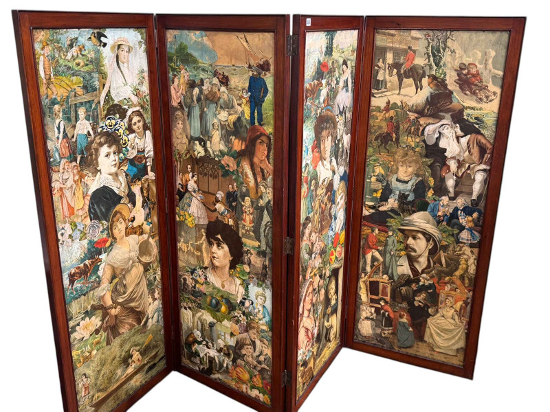Victorian four fold scrap screen, 150.5cm.