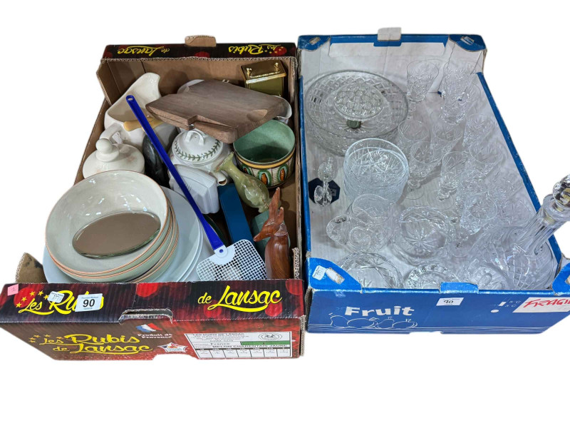 Four boxes of assorted dinnerwares, china, glassware, cutlery, Lladro figure and swan etc.