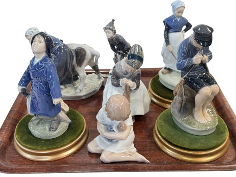Seven Royal Copenhagen figures including The Sandman and Will it Rain,...