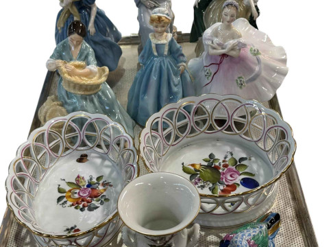 Five pieces of Herend porcelain including two pierced baskets, five Royal...