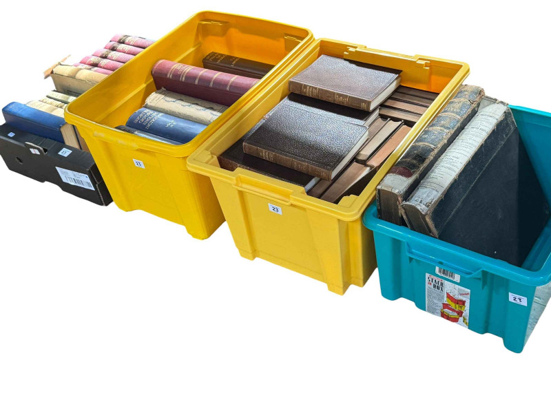 Books including Dore Gallery, Don Quixote and Encyclopedia Britannica.