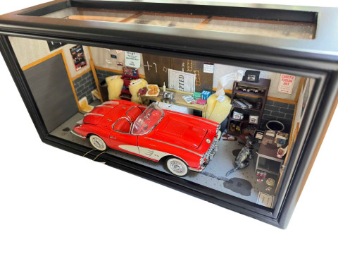 Three Franklin Mint large models including 1967 Corvette Stingray L88, 1907 Rolls Royce Silver Ghost and 1958 Red Corvette and Garage. thumbnail